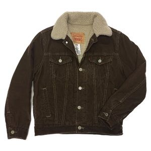 Levi's Brown Corduroy Faux Sherpa Lined Red Tab Trucker Jacket #58104 Women SZ M
